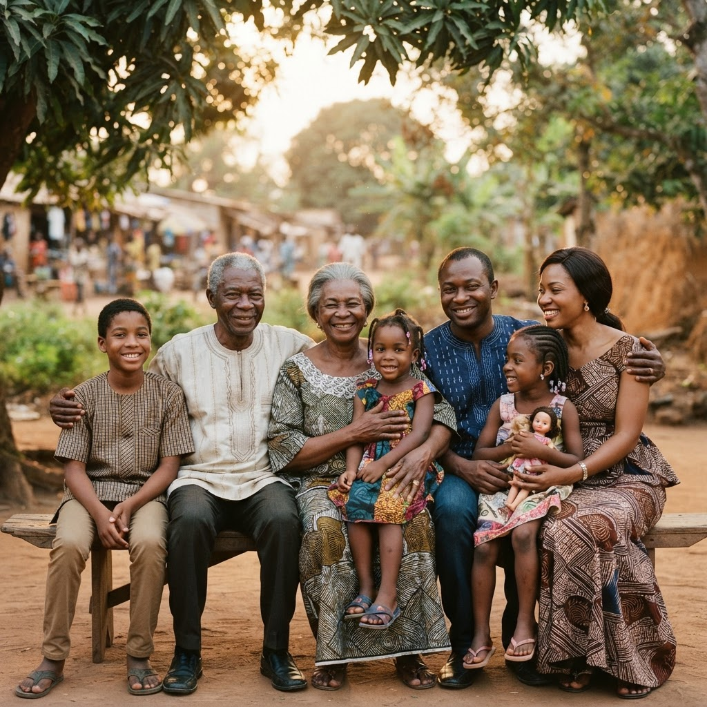 Famille ivoirienne multigénérationnelle réunie